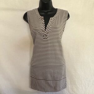 F-131 Jones New York Brown & White Stripe Sleeveless Pullover Blouse Size XL